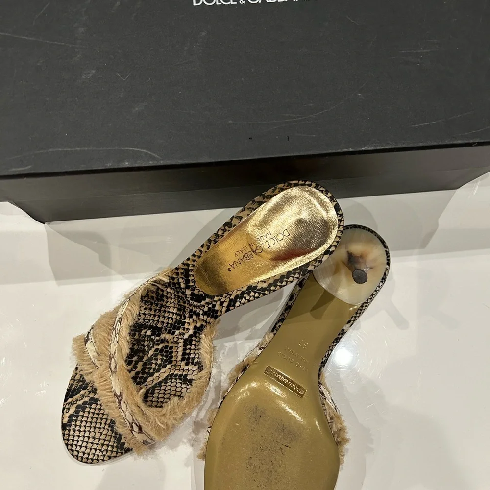 Dolce & Gabbana Women's Snakeskin Heels - Black and Tan - Picture 3 of 4